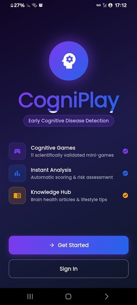 Page d'accueil de CogniPlay