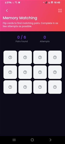 Interface de test cognitif en cours
