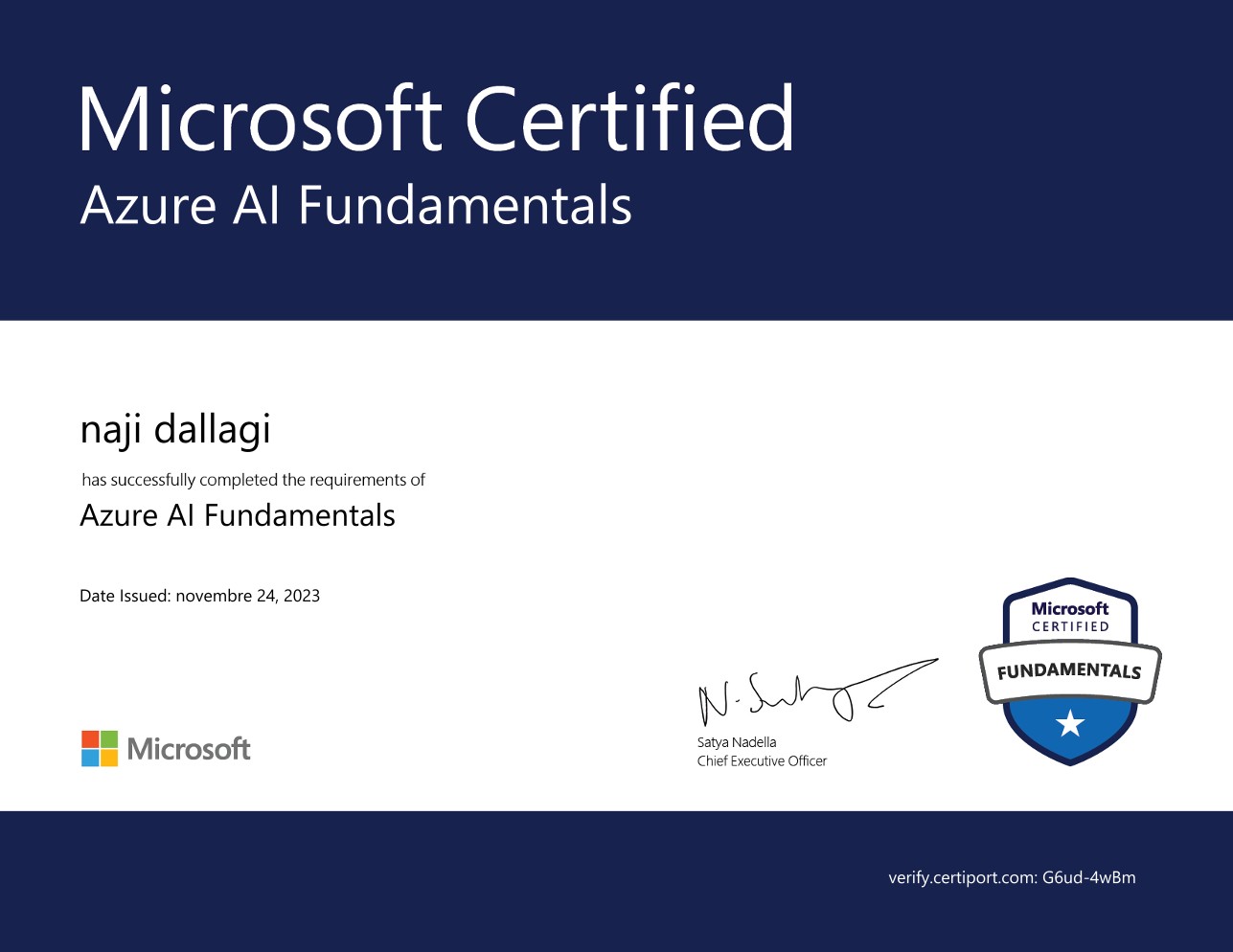 Certificat Microsoft Certified – Azure AI Fundamentals (AI-900)