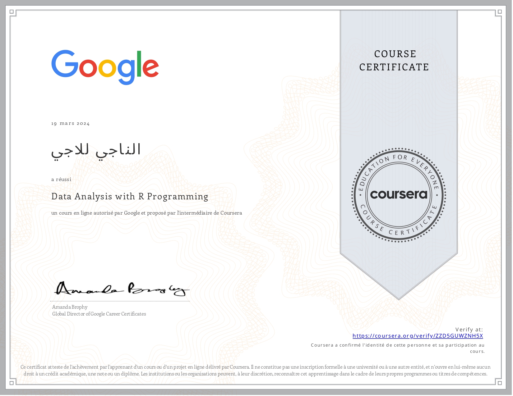 Certificat Data Analysis with R Programming